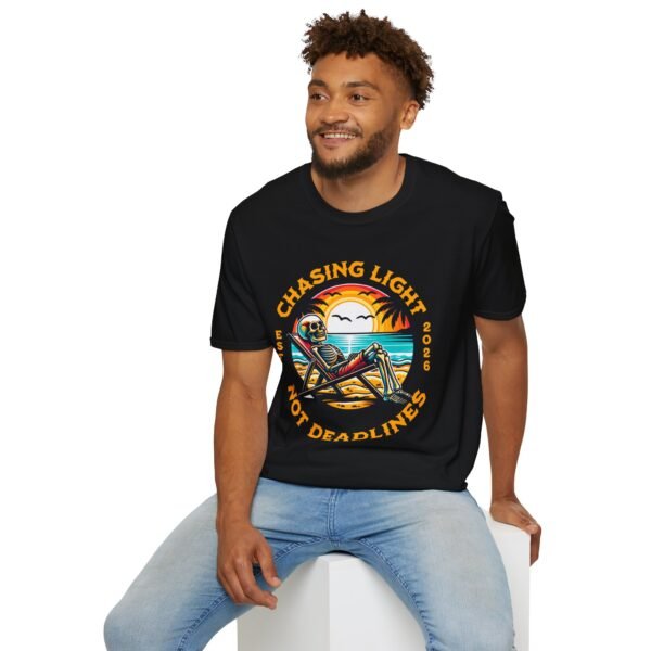 Chasing Light Not Deadlines Sunset Skeleton Beach T-Shirt
